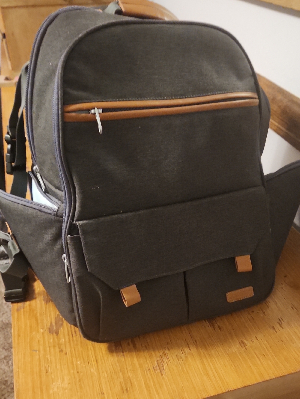 Endurax Men's Dark Gray Canvas Backpack with Brown Trim